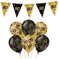 Leeftijd verjaardag feestartikelen pakket vlaggetjes/ballonnen 80 jaar zwart/goud