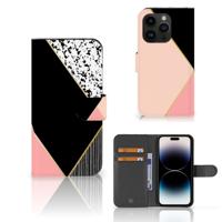 iPhone 15 Pro | Book Case | Zwart Roze Vormen