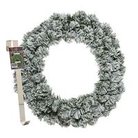 Kerstkrans 40 cm - groen - besneeuwd - met messing hanger/ophanghaak