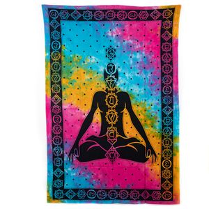 Authentiek Wandkleed Katoen Chakra Meditatie Kleurrijk (215 x 135 cm)