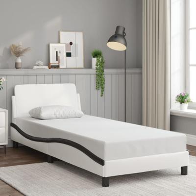 Bedframe met hoofdbord kunstleer wit en zwart 90x200 cm
