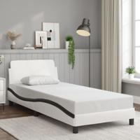 Bedframe met hoofdbord kunstleer wit en zwart 90x200 cm
