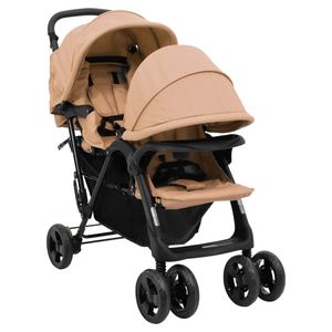 VidaXL Tweelingkinderwagen tandem staal taupe