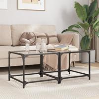 Salontafels 2 st met transparant glazen blad 50x50x40 cm staal