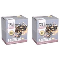 Set van 3x stuks kerstverlichting op batterij warm wit buiten 120 lampjes Set van 3x stuks kerstverlichting op batterij warm wit buiten 120 lampjes