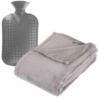 Fleece deken/plaid Zilvergrijs 125 x 150 cm en een warmwater kruik 2 liter