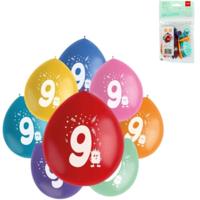 Folat ballonnen party pop monsters cijfer 9 kleurmix 23 cm 8 stuks | 24 stuks
