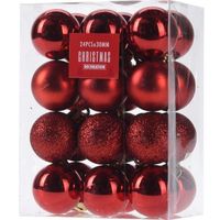 24x Glans/mat/glitter kerstballen rood 3 cm kunststof kerstboom versiering/decoratie   -