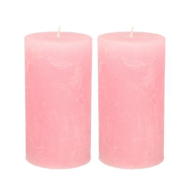 Atmosphera Stompkaars - 2x - roze - 7 x 13 cm - rustiek model - cilinderkaars - kaars