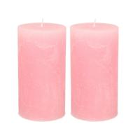 Atmosphera Stompkaars - 2x - roze - 7 x 13 cm - rustiek model - cilinderkaars - kaars