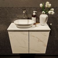 Mondiaz Fowy toiletmeubel 60cm Carrara met blad en waskom talc links zonder kraangat