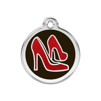 Red Shoe Black glitter hondenpenning medium/gemiddeld dia. 3 cm - Reddingo