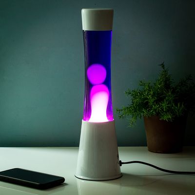 Lavalamp wit met paarse vloeistof en witte lava