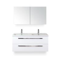 Seville Badmeubelset 120 cm - 2 laden Wit Hoogglans - Wastafel Djazz Dubbel - met Spiegelkast