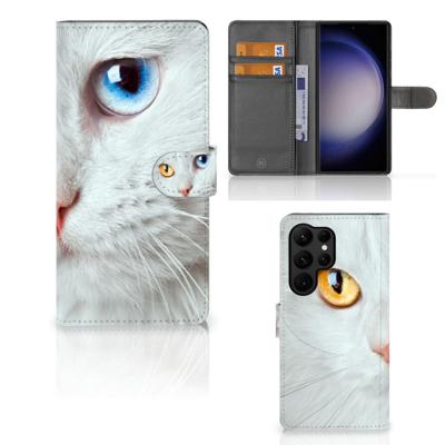 Samsung Galaxy S23 Ultra | Telefoonhoesje | Met pasjeshouder | Witte Kat