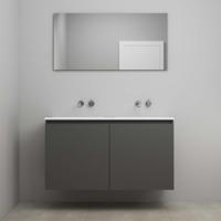 On-Line Badkamermeubelset - 120 cm - Voorgemonteerd - Greeploos 2 Deuren - Acryl Wastafel - Kraangat naar Keuze - Spiegel - Mat Antraciet