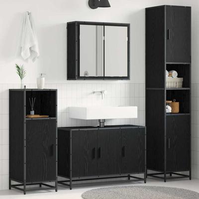Badkamermeubelset met opslag 4 pcs Zwart eiken 90 x 33 x 60 cm