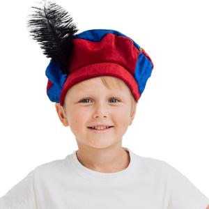 Luxe pietenmuts/baret - rood/blauw - voor kinderen - roetveeg Piet