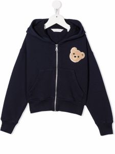 Palm Angels Kids hoodie zippé à motif ourson appliqué - Bleu