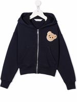 Palm Angels Kids hoodie zippé à motif ourson appliqué - Bleu