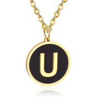 Goudkleurige Dames Schakelketting met Zwarte Kettinghanger Letter U