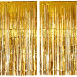 Folie deurgordijn versiering - 2x - goud - 200 x 100 cm - Feestartikelen - Brandvertragend