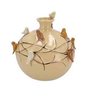 Vaas Spring birds - zandkleurig - keramiek - D23 x H23 cm - bloemenvaas