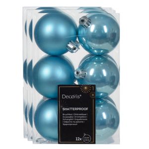 Decoris kerstballen - 36x - kunststof - ijsblauw - 6 cm