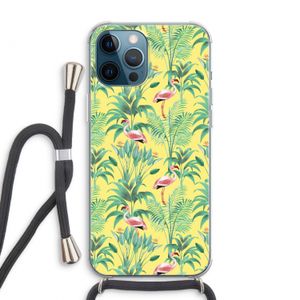 Flamingo party: iPhone 12 Pro Max Transparant Hoesje met koord