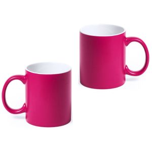 10x Drinkbekers/mokken fuchsia/wit 350 ml