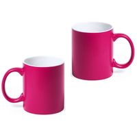 10x Drinkbekers/mokken fuchsia/wit 350 ml - thumbnail