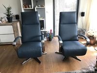 Set van 2 leren relaxfauteuils met stalen frame - blauw leer - Echt leer, Industrieel, ontdek de vele Leersoorten en Kleuren bij ShopX