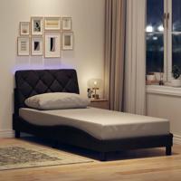 Bedframe met LED zonder matras 90x190 cm stof donkerbruin