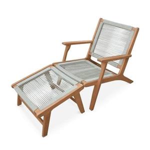 sweeek - Relaxfauteuil van hout en touw met voetensteun