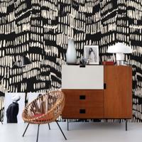 Modern Behang Strokes Rol Wit Zwart