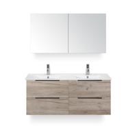 Seville Badmeubelset 120 cm - 4 laden Craft Oak Edge - Wastafel Enjoy Dubbel - met Spiegelkast