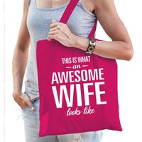Awesome wife / vrouw cadeau tas roze voor dames   - - thumbnail