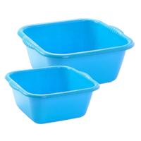 Plasticforte afwasteilen set - afwasbak - kunststof - 15 en 25 liter - Blauw - huishoud emmers