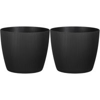 2x stuks plantenpot/bloempot kunststof zwart ribbels patroon - D20/H17 cm