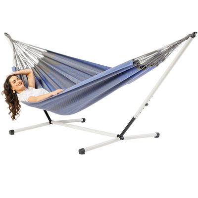 Tweepersoons hangmat met metalen standaard - 350x160cm - Paars - 160kg draagkracht- 100% katoen - binnen & buiten