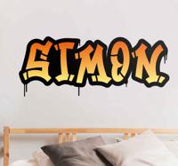 Stickers drukken Zwarte achtergrond met oranje graffiti naam - thumbnail