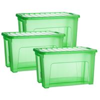 Opslagbox met deksel - 3x - transparant groen - 47 liter - 54 x 38 x 32 cm - kunststof