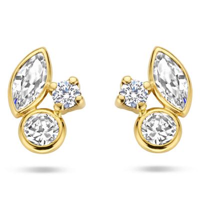 Oorknoppen Fantasie geelgoud-zirconia wit 6 x 6 mm