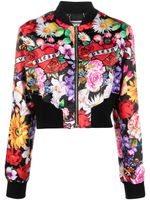 Philipp Plein veste bomber crop à fleurs - Noir - thumbnail