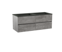 Storke Edge zwevend badmeubel 130 x 52 cm beton donkergrijs met Scuro dubbele wastafel in mat kwarts