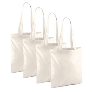 Draagtasje met hengsels - 4x - naturel - 42 x 38 cm - katoen - 10 liter - boodschappen - gymtas