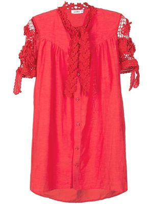 Amir Slama robe-chemise à fleurs en dentelle - Rouge