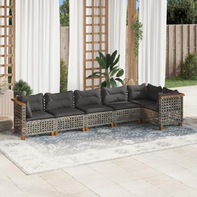 6-delige Loungeset met kussens poly rattan grijs