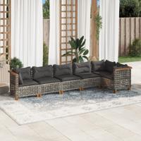 6-delige Loungeset met kussens poly rattan grijs