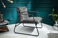 Retro fauteuil MUSTANG LOUNGER grijs fluwelen woonkamerstoel zwart metalen frame - 43957